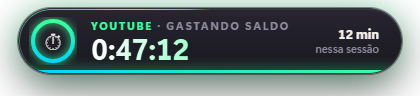 Pílula do Limite no topo da tela mostrando o saldo de lazer que ainda resta